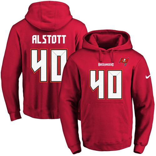 Nike Buccaneers #40 Mike Alstott Red Name & Number Pullover NFL Hoodie